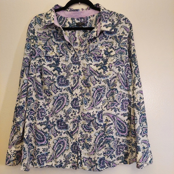 Talbots Tops - Talbots White Purple Paisley Lightweight button down long sleeve Top. Size 18W